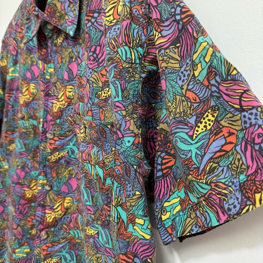 Vintage Royal Robbins World 90s Abstract Tropical Fish Button Down Shirt - Picture 4 of 10